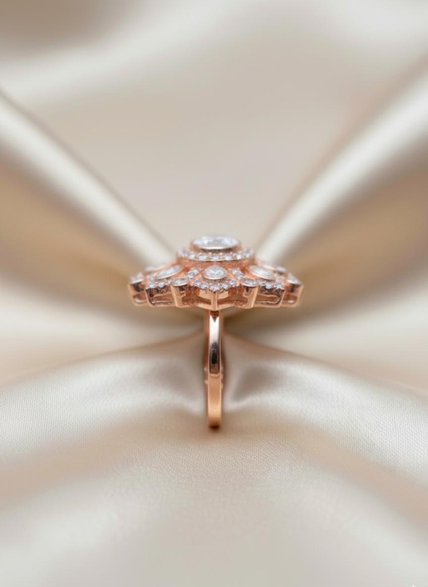 Antique Gold Tone Silver Cluster Statement Ring - Image 2