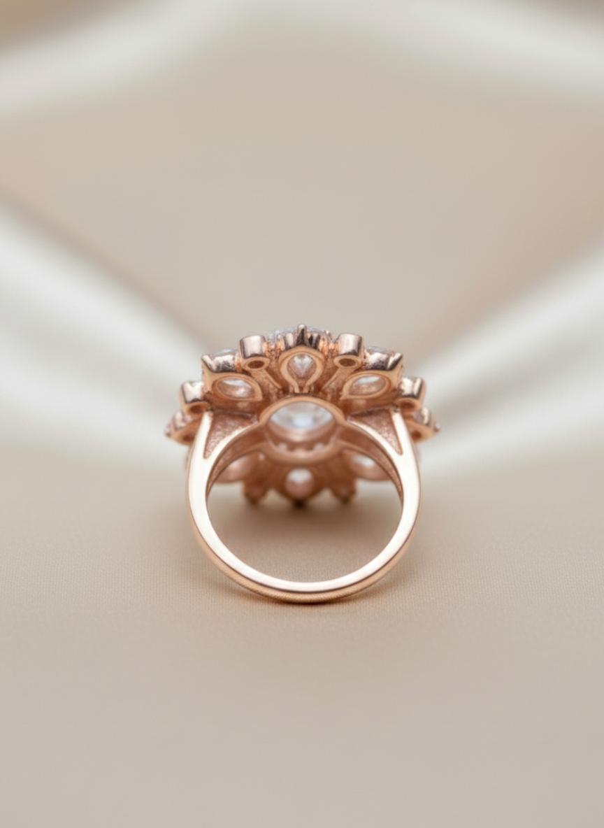 Antique Gold Tone Silver Cluster Statement Ring - Image 3