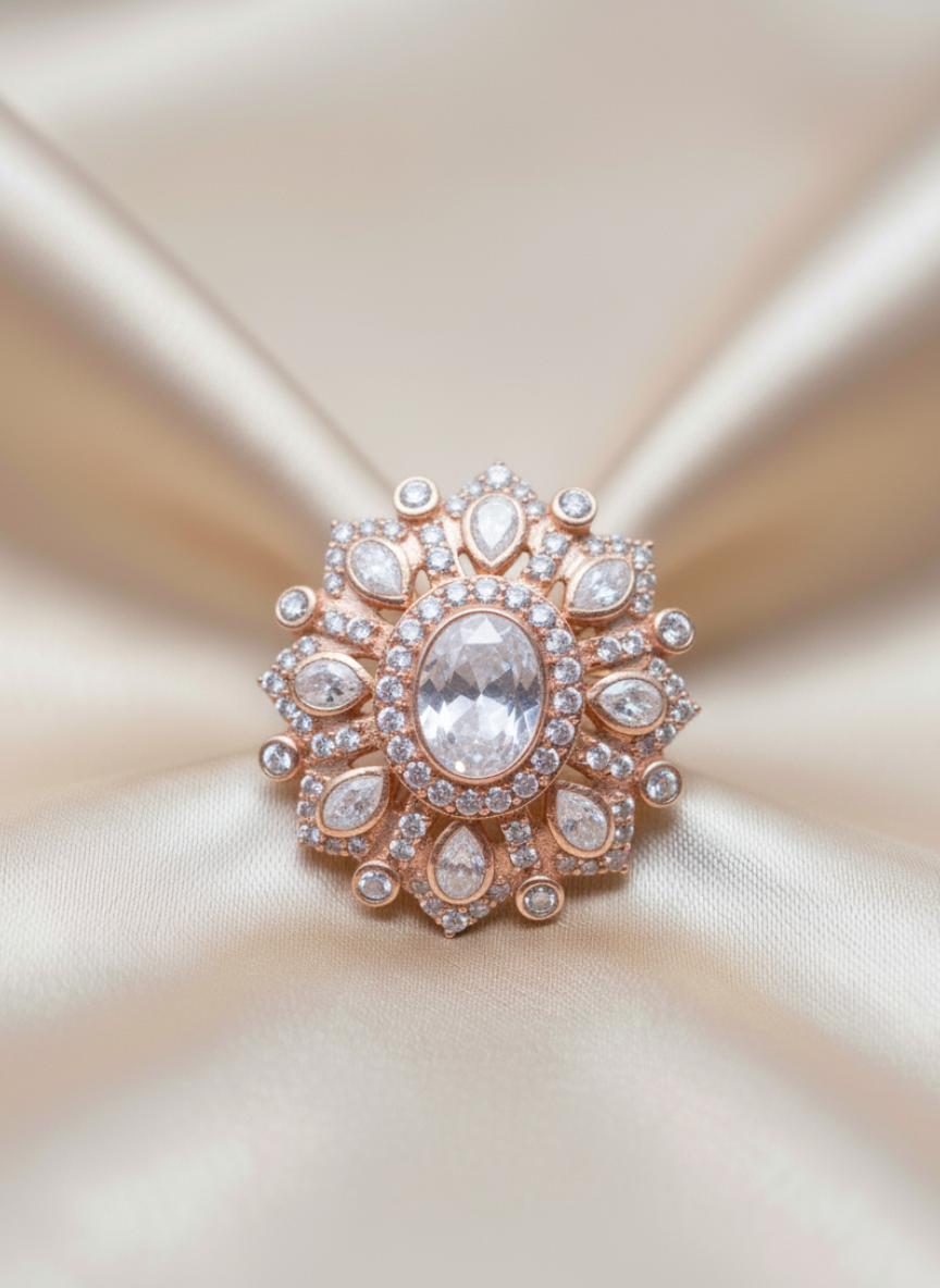 Antique Gold Tone Silver Cluster Statement Ring