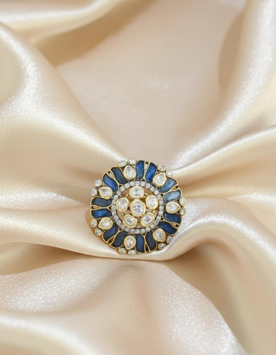 Antique Look Royal Blue Enamel Cluster Statement Ring