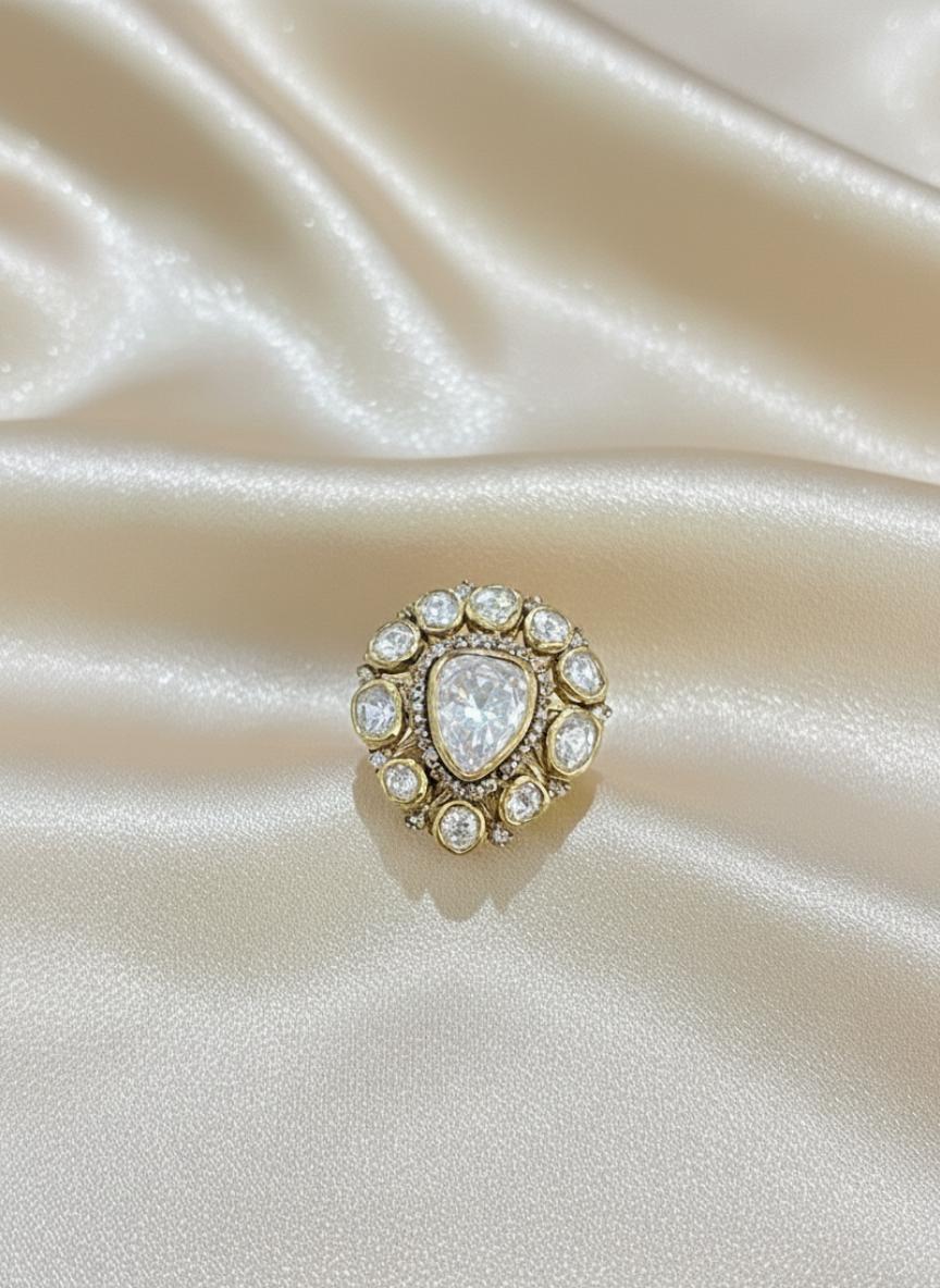 Antique Look Shield Cut Cubic Zirconia Cocktail Ring
