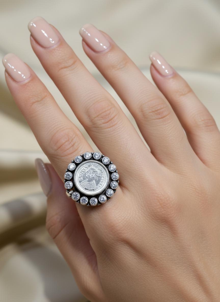 Antique Style Statement Coin Ring - Image 4