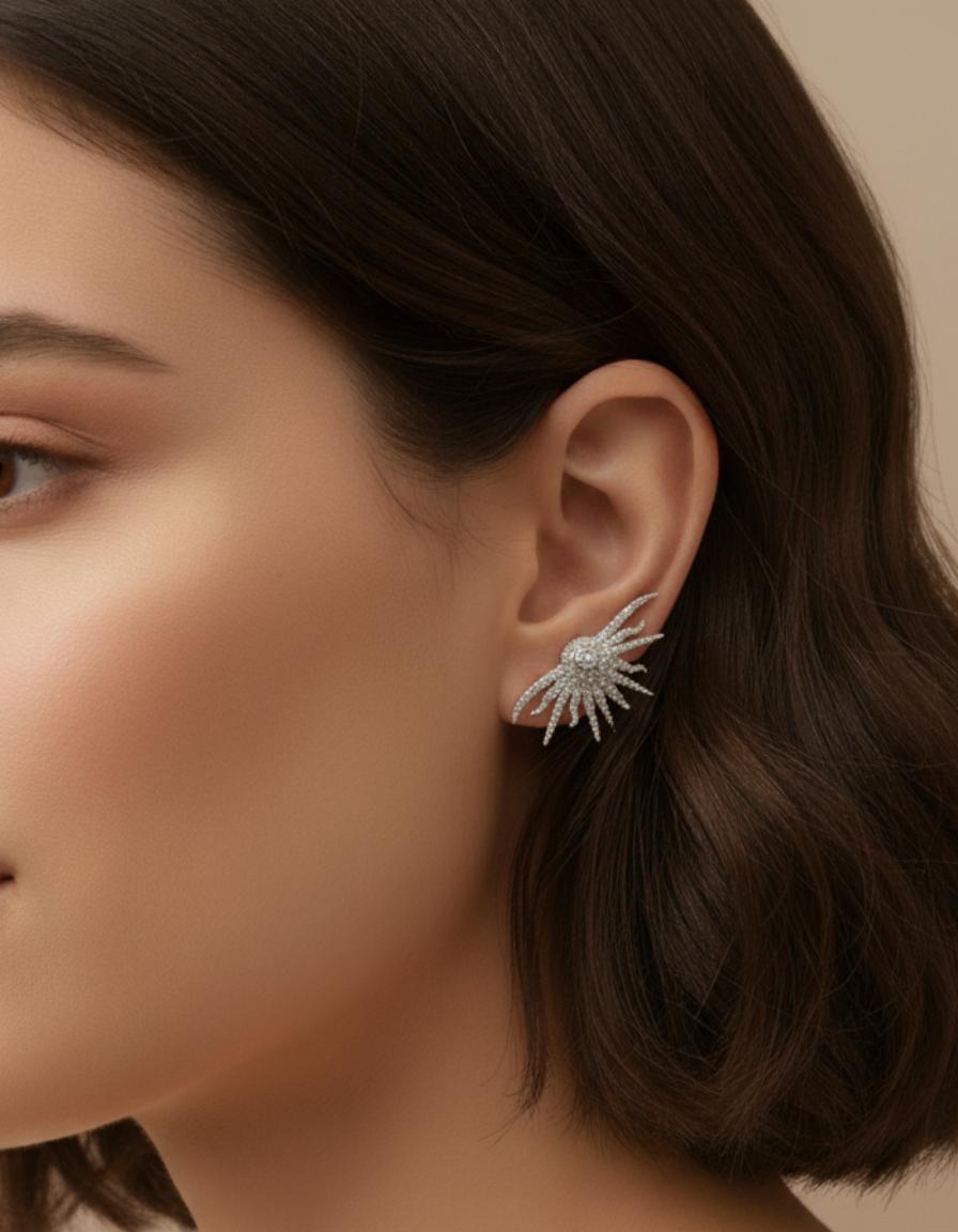Sunburst Cubic Zirconia Ear Climber Studs - Image 4