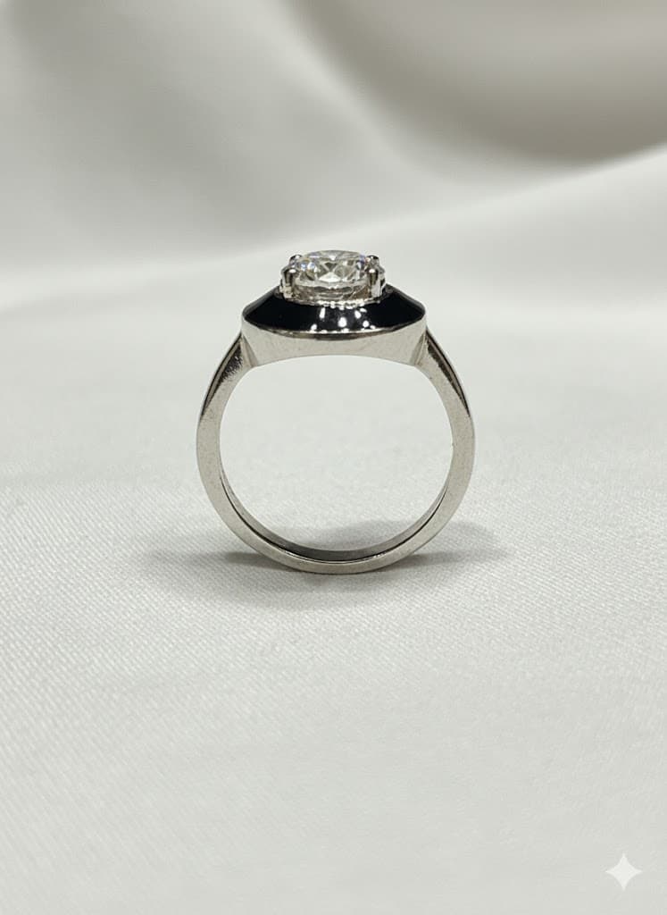Black Bezel Cubic Zirconia Ring. - Image 2