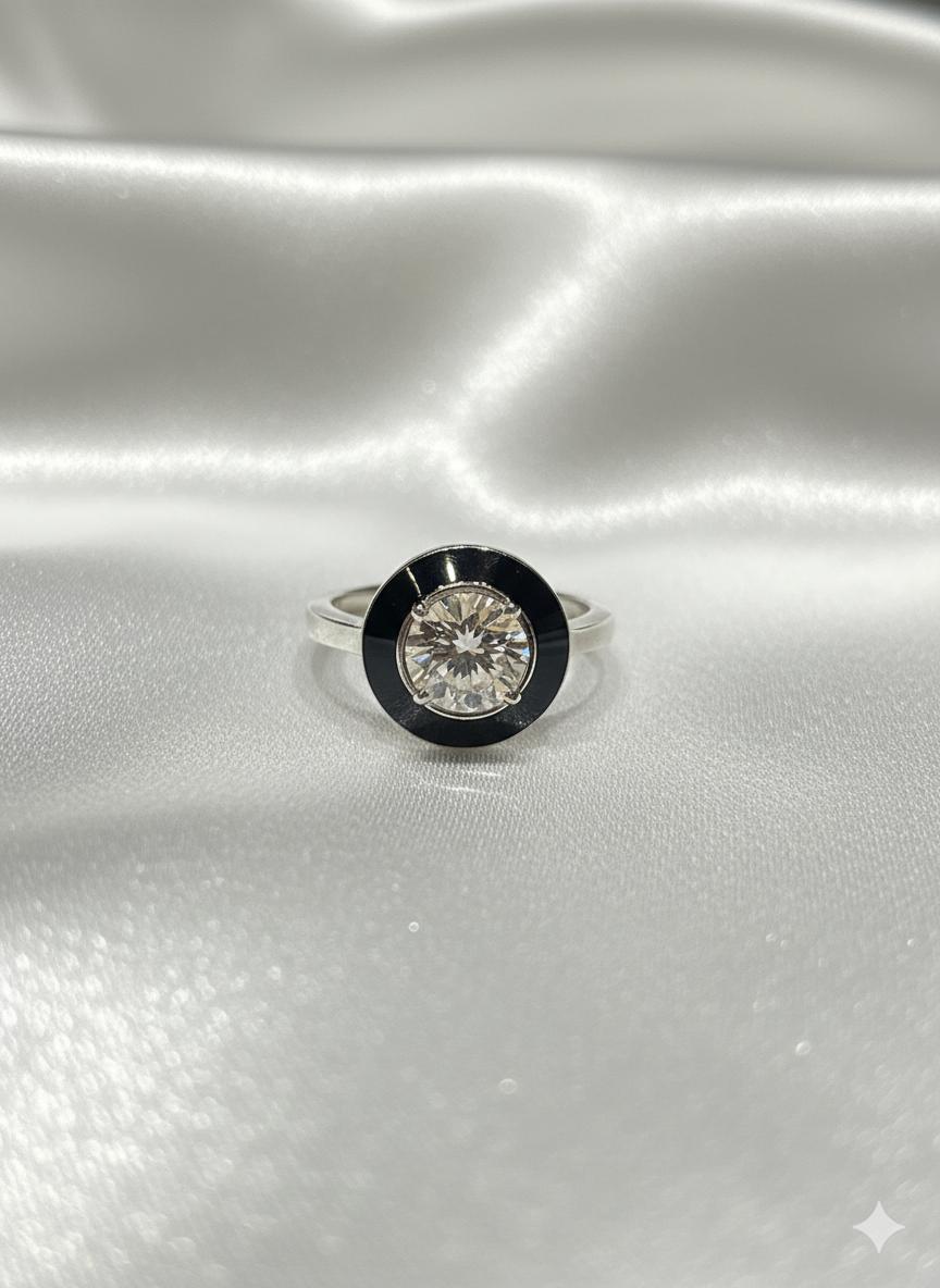 Black Bezel Cubic Zirconia Ring.