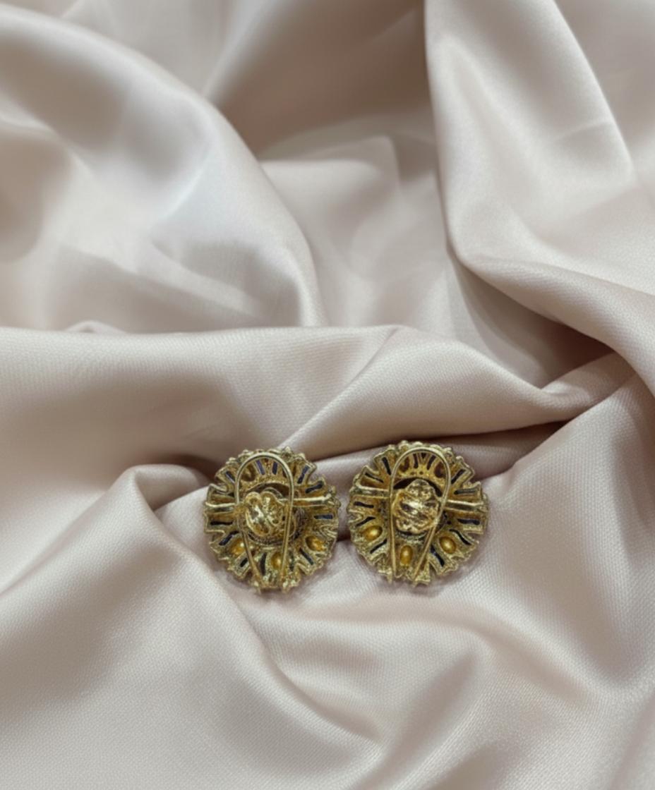 Blue Enamel Polki Style Cubic Zircon Stud Earrings - Image 3