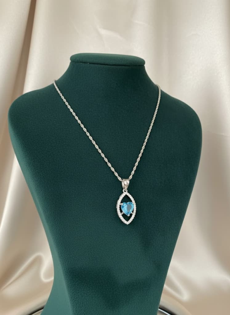 Blue Heart Cubic Zirconia Marquise Necklace - Image 2