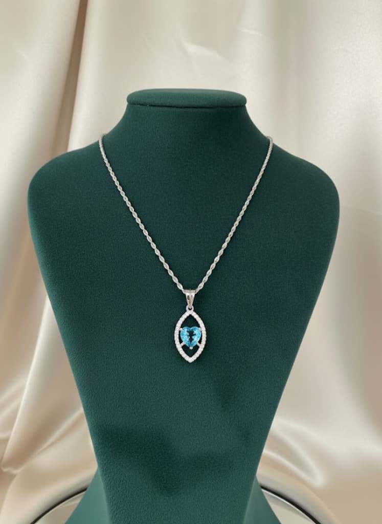 Blue Heart Cubic Zirconia Marquise Necklace - Image 3
