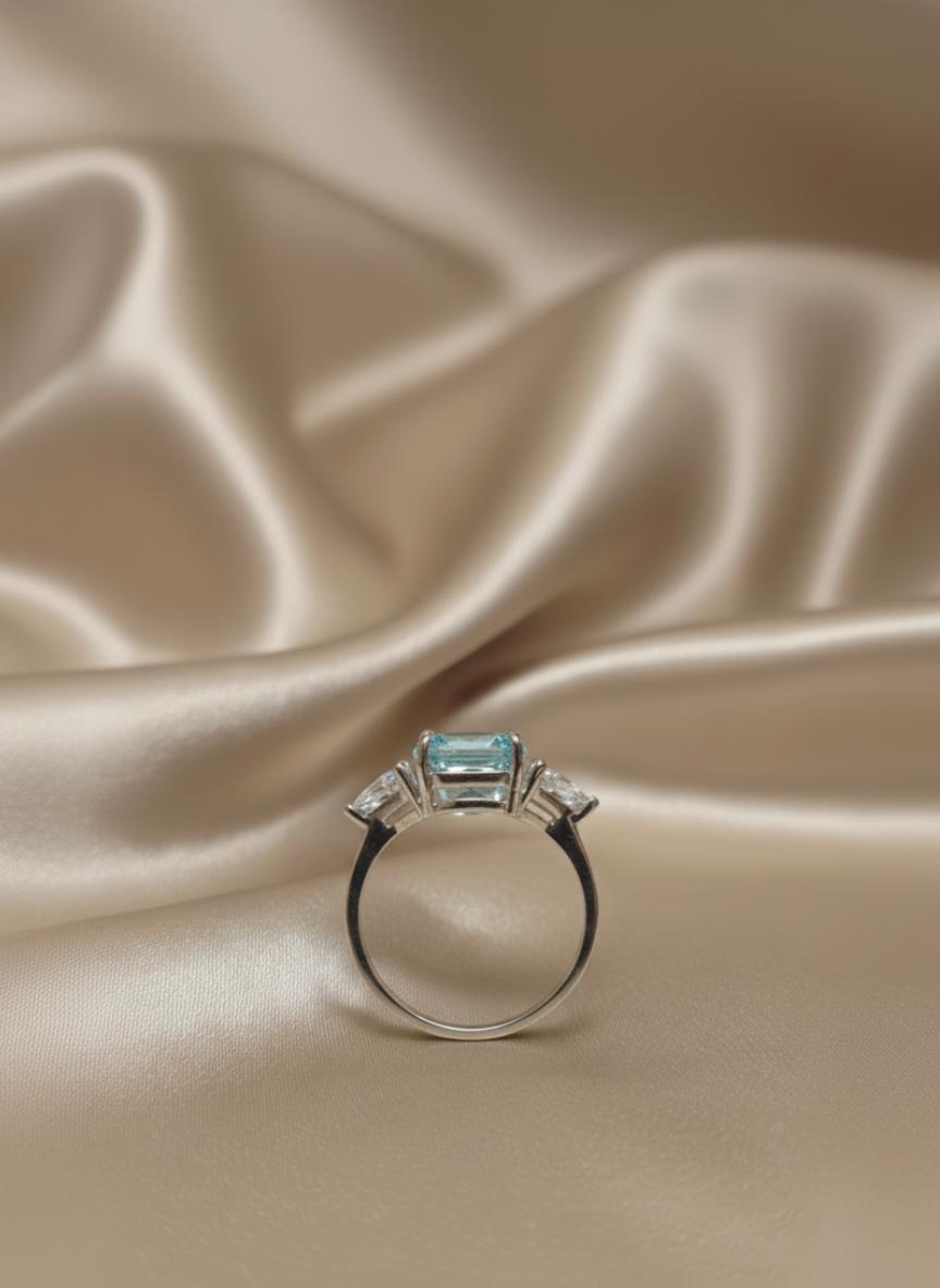 Blue Oval Cubic Zirconia And Trillion Accent Three-Stone Ring - Image 2
