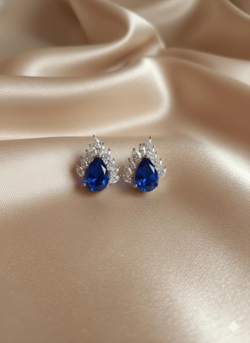 Blue Sapphire & Cubic Zirconia Halo Sterling Silver Stud Earrings