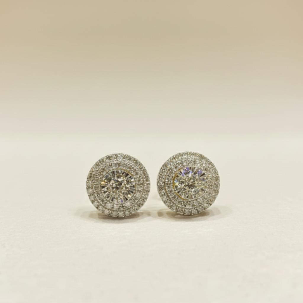 Diamond Halo Stud Earrings In Gold