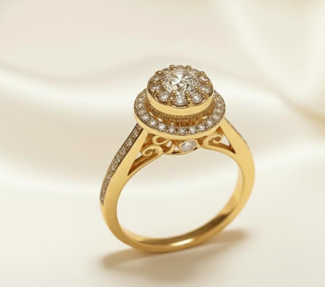Rose Gold Double Halo Round Diamond Cluster Ring