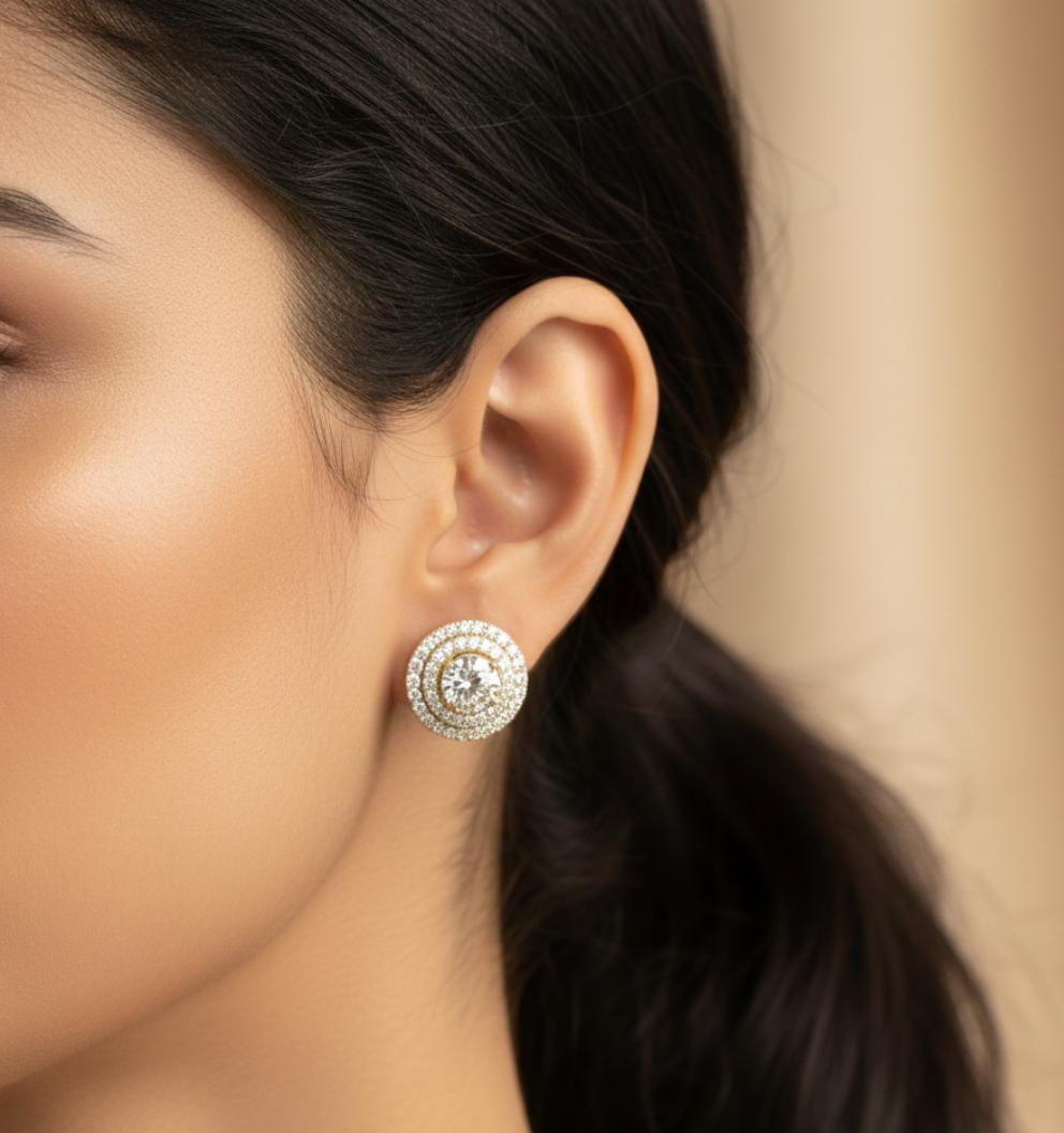 Diamond Halo Stud Earrings In Gold - Image 4