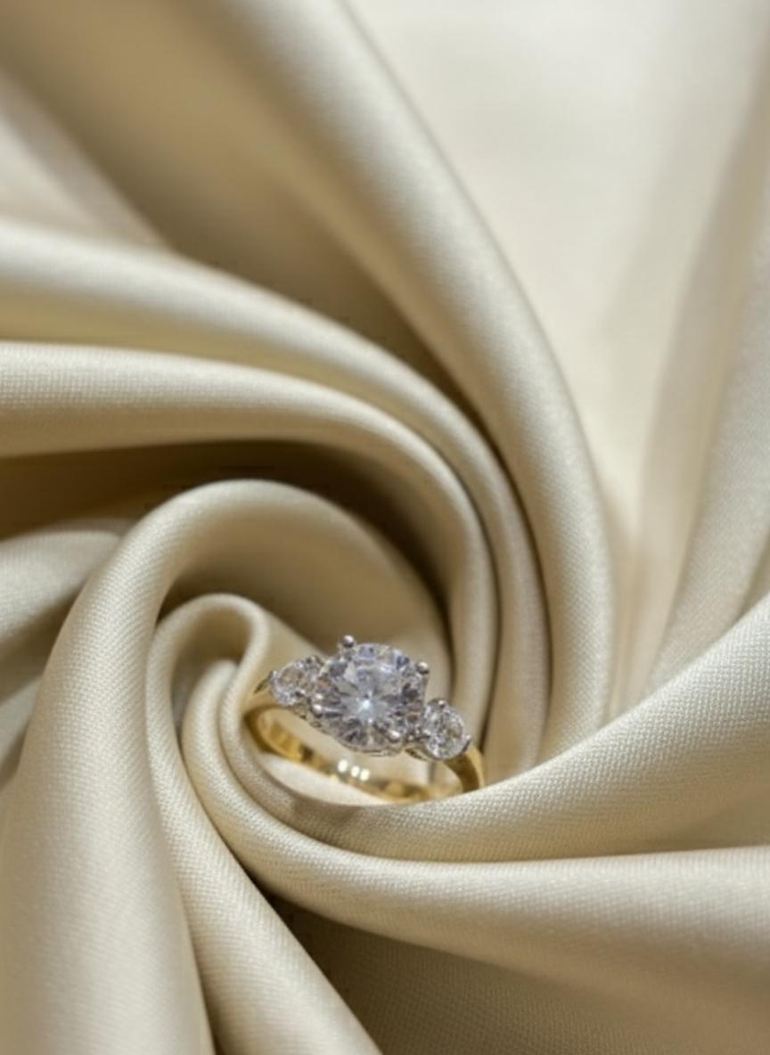 Classic Round Cubic Zirconia Three Stone Silver Ring - Image 2