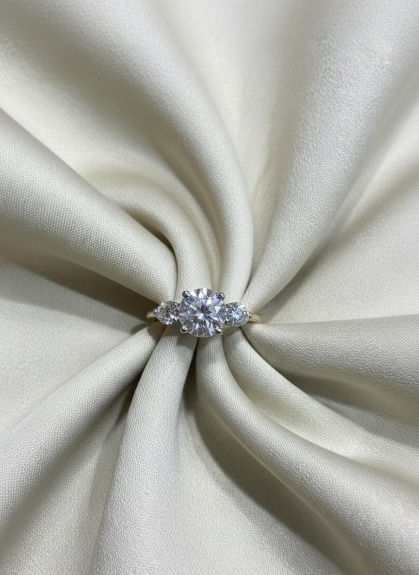 Classic Round Cubic Zirconia Three Stone Silver Ring