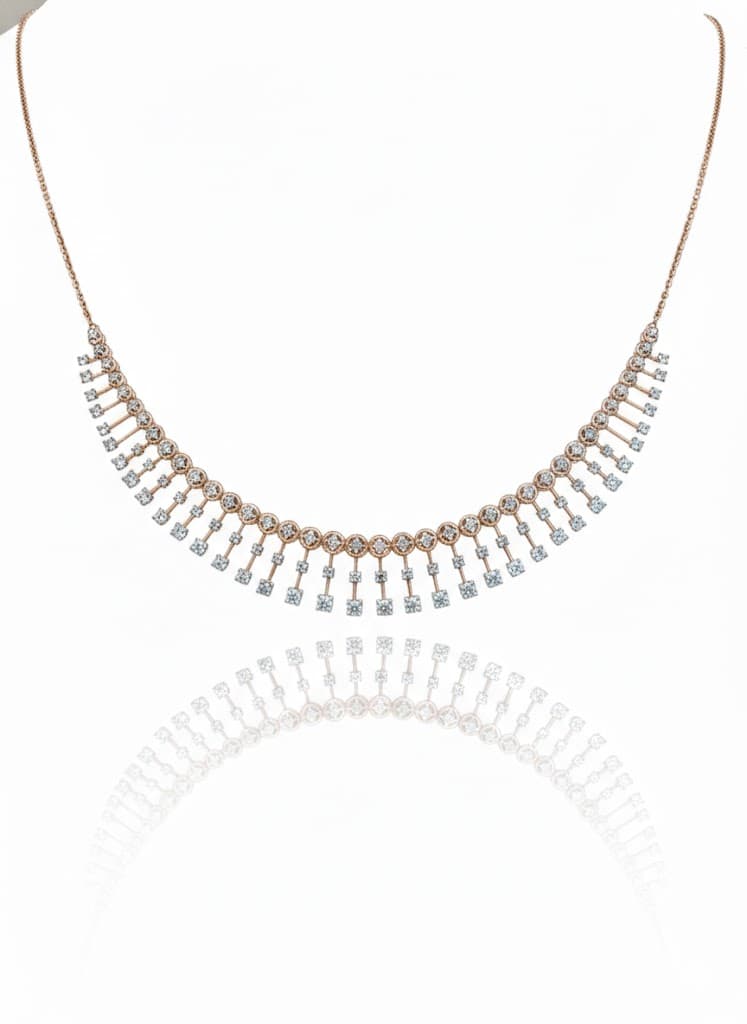 Contemporary Diamond Fringe Necklace Set With Matching Earrings