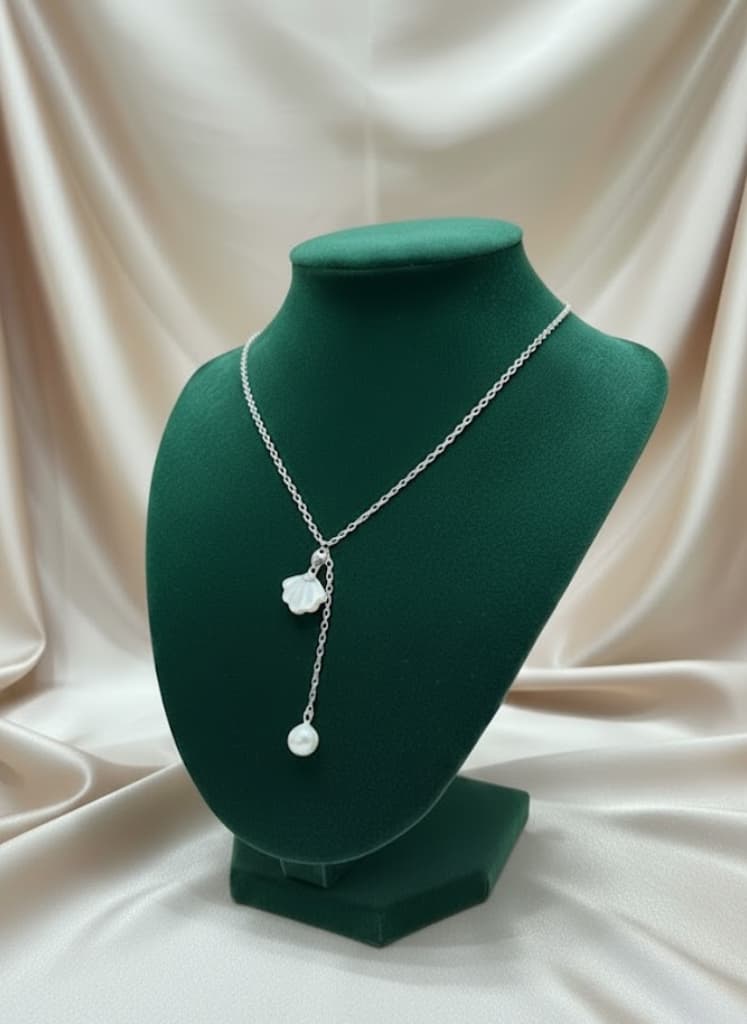 Dainty Shell Charm Pearl Dangle  Necklace - Image 2