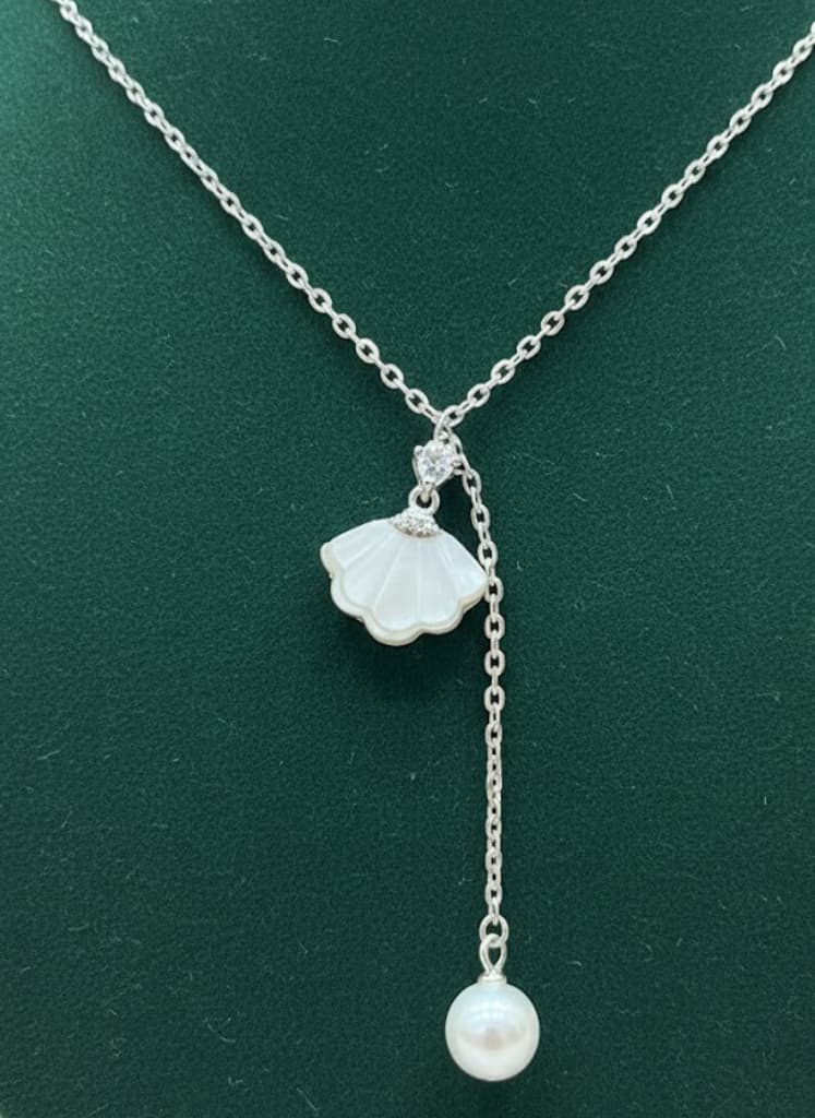 Dainty Shell Charm Pearl Dangle  Necklace - Image 3