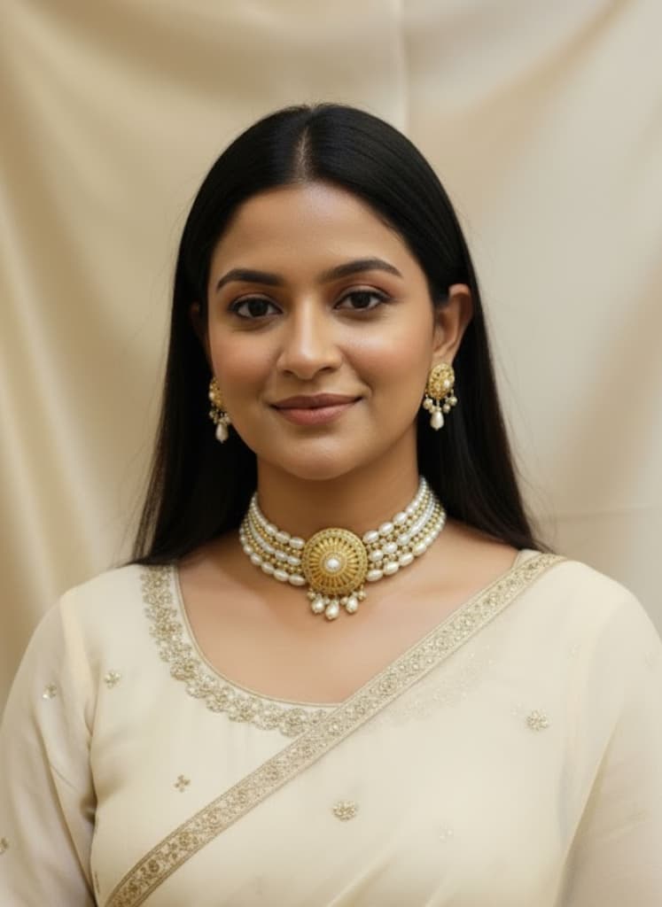 Designer 22k Gold Diamond & Pearl Choker Set - Image 4