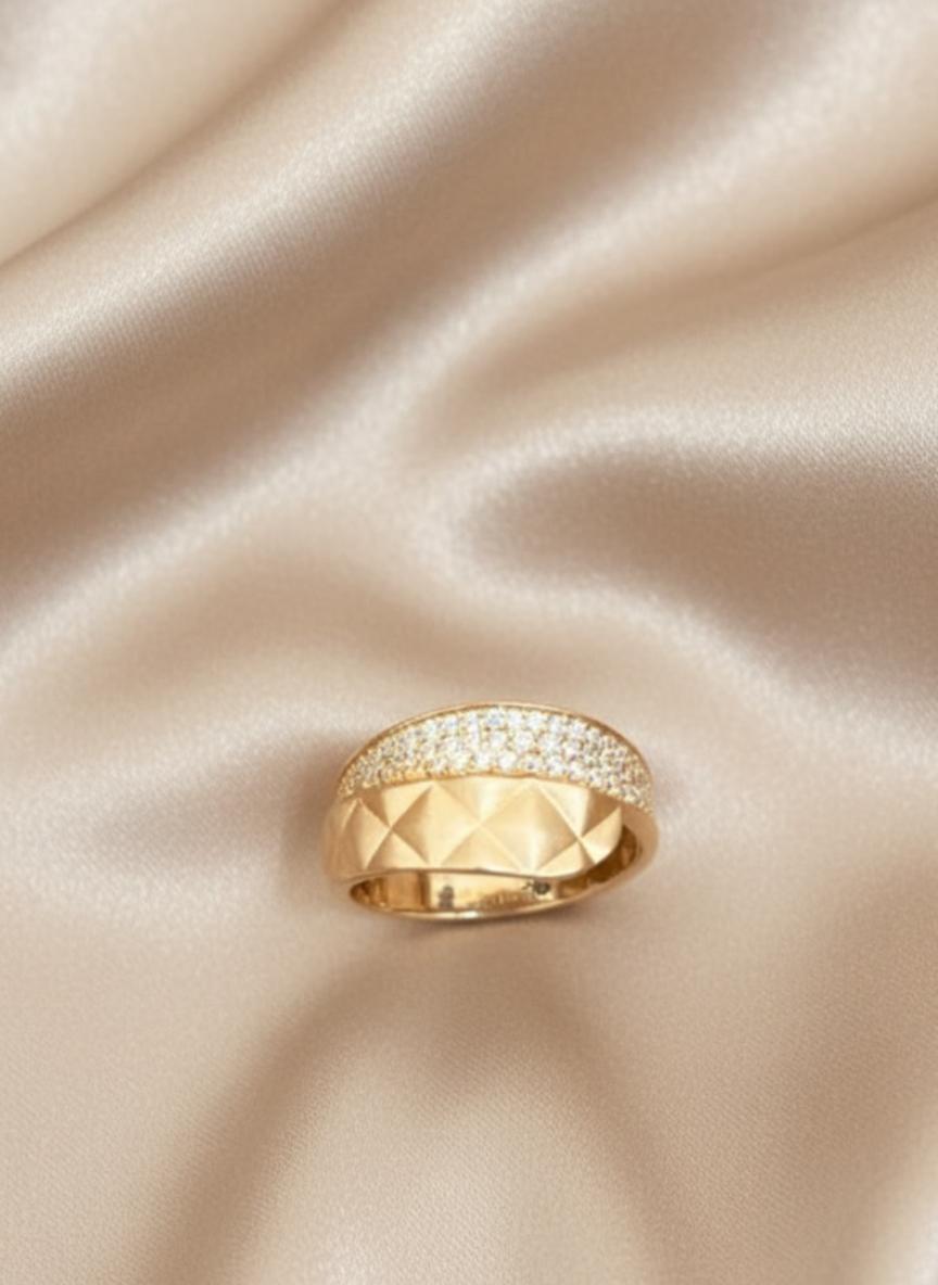 Designer Inspired Quilted Band Ring With Brilliant Pave Setting - Image 2