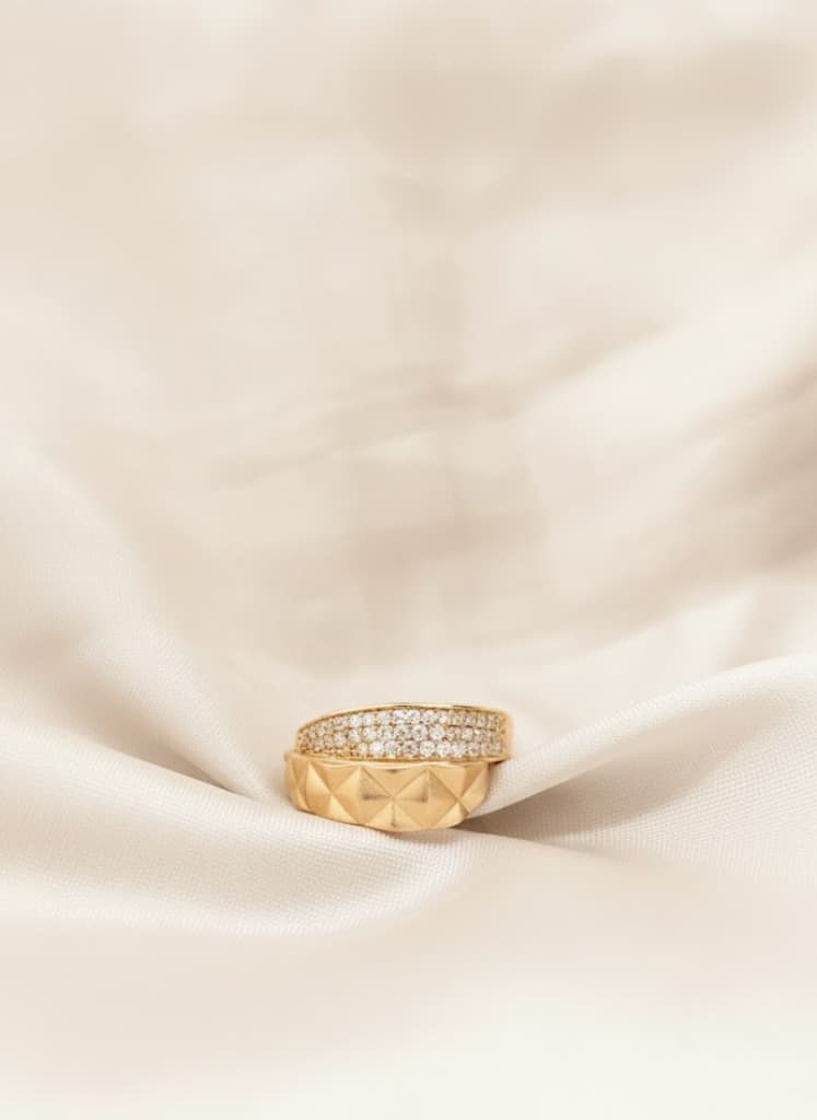 Designer Inspired Quilted Band Ring With Brilliant Pave Setting