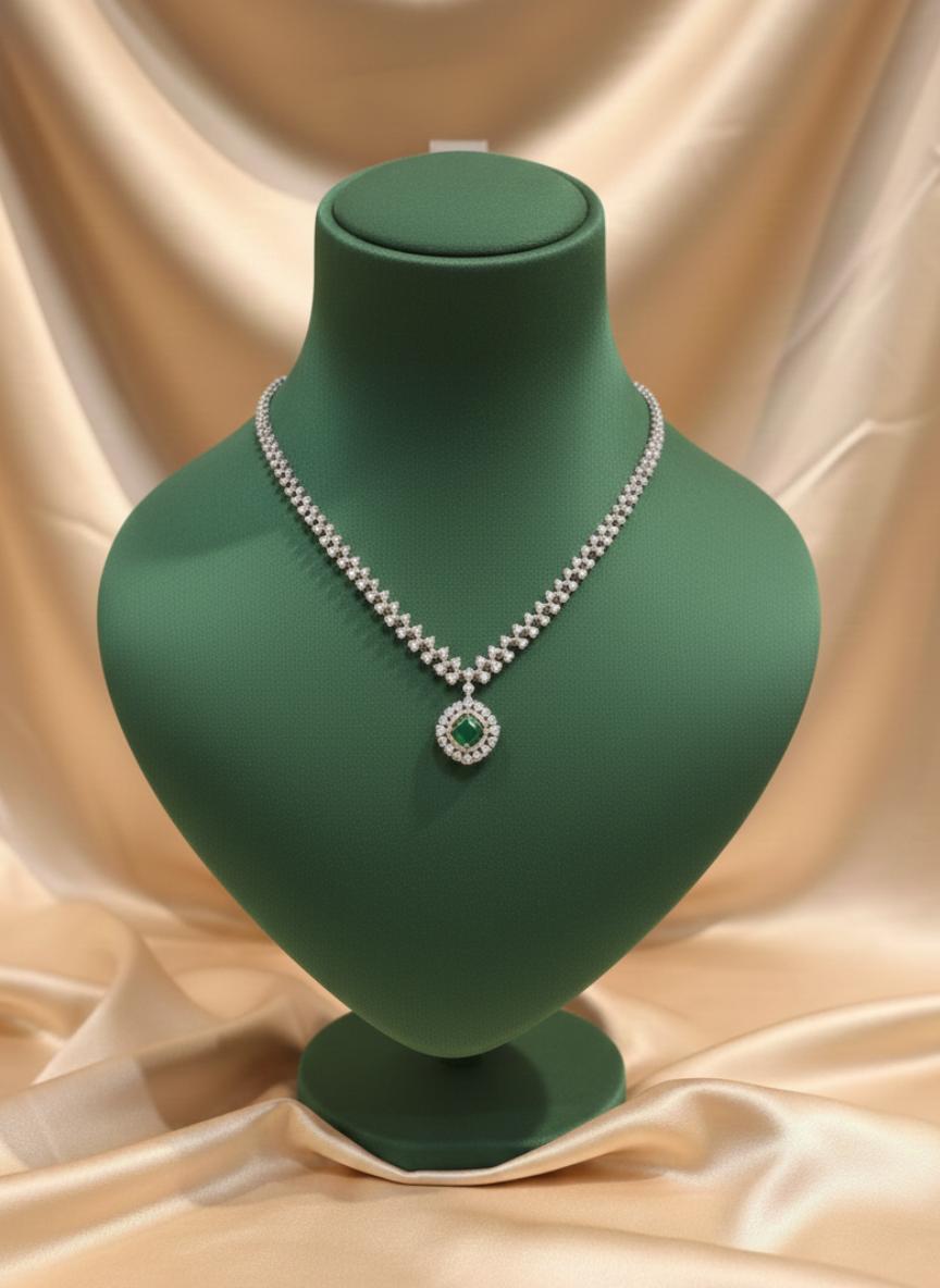Diamond Emerald Solitaire Pendant Necklace