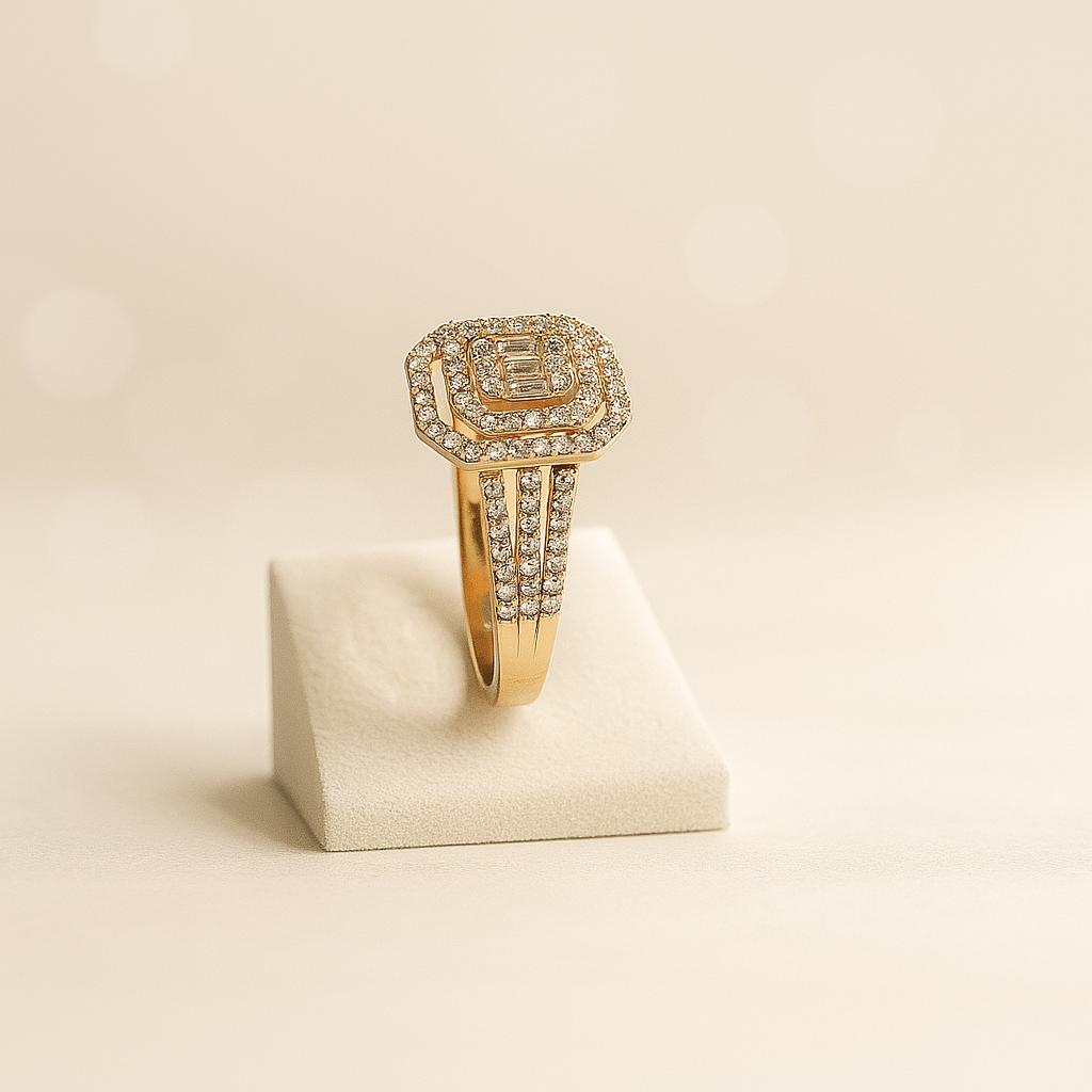 Rectangular Double Halo Diamond Ring - Image 2