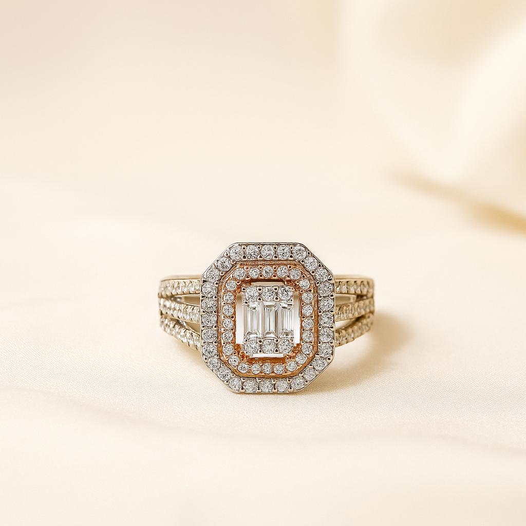 Rectangular Double Halo Diamond Ring