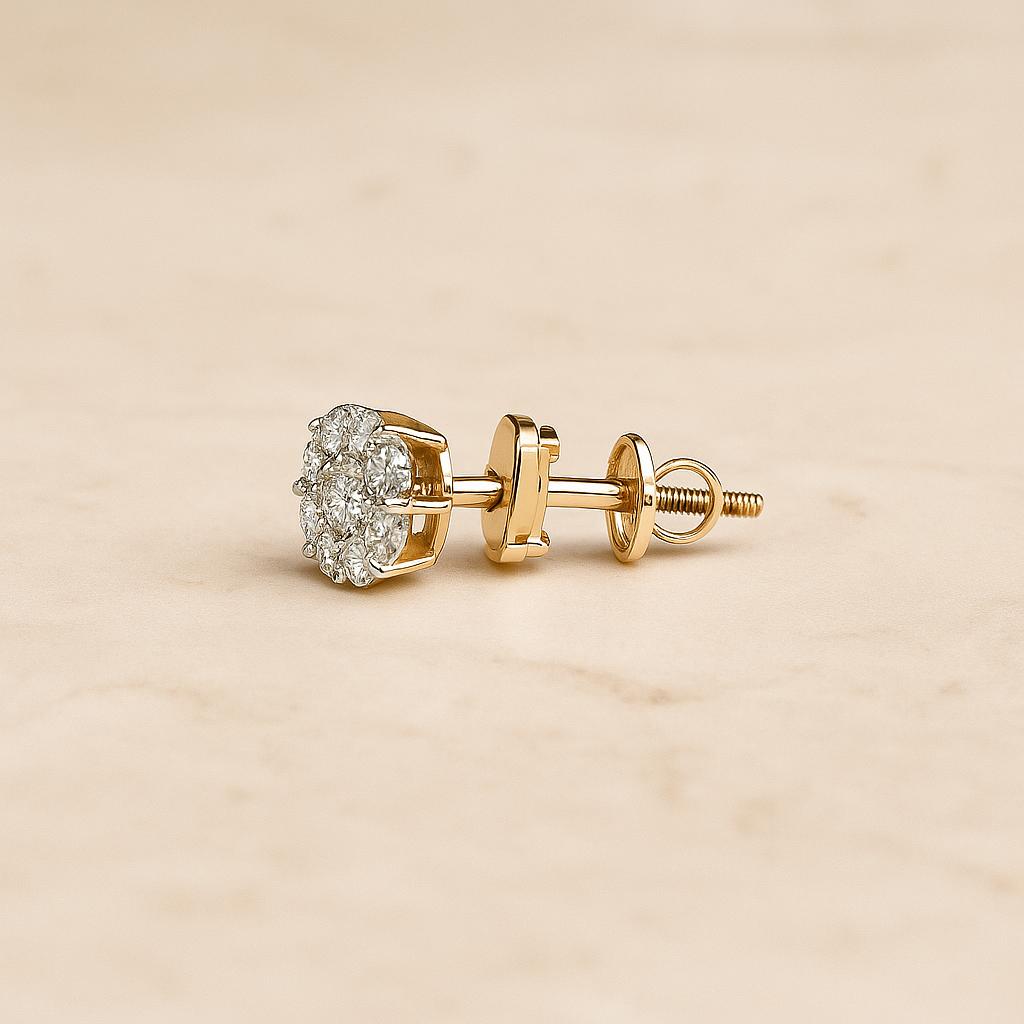 Classic Diamond Cluster Earrings Gold Studs. - Image 2