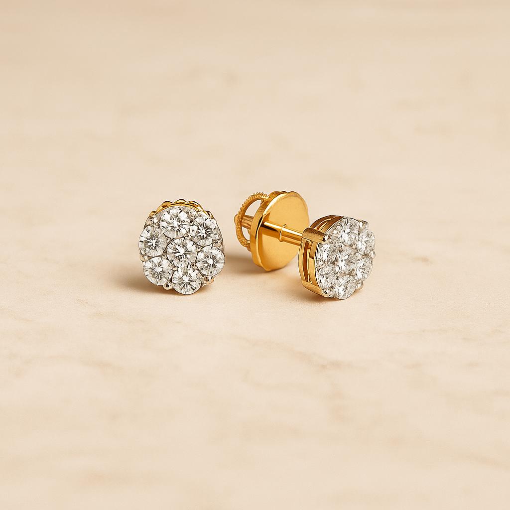Classic Diamond Cluster Earrings Gold Studs. - Image 3