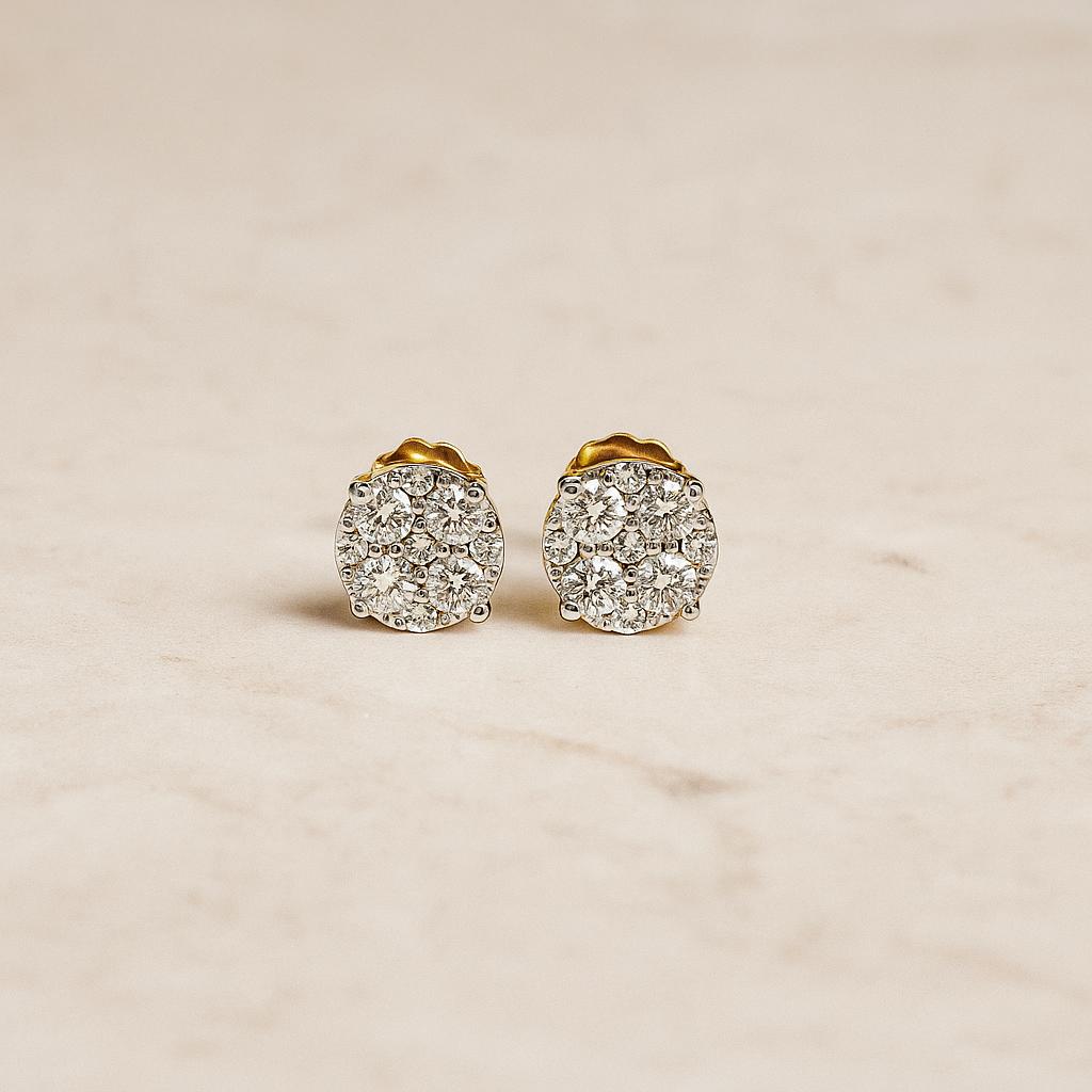 Classic Diamond Cluster Earrings Gold Studs.