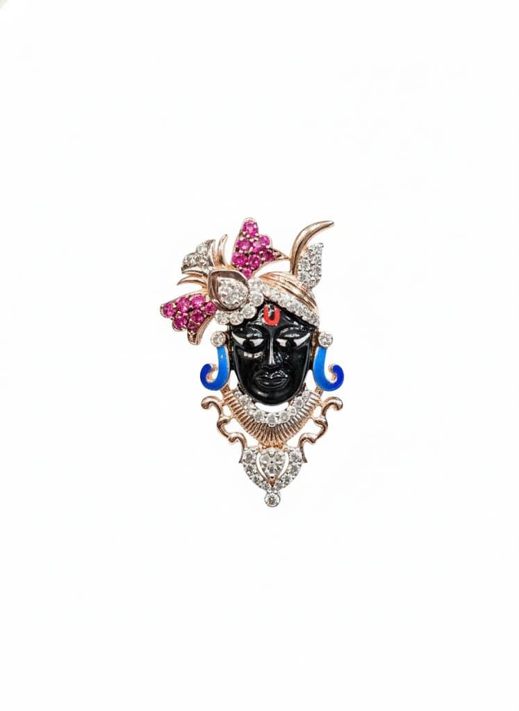 Divine Shrinathji Krishna Diamond Pendant In 14k Yellow Gold