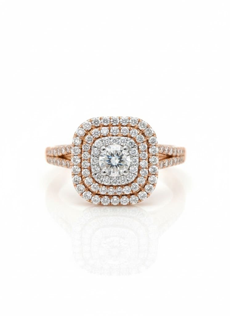 Double Halo Round Diamond Split-Shank Ring