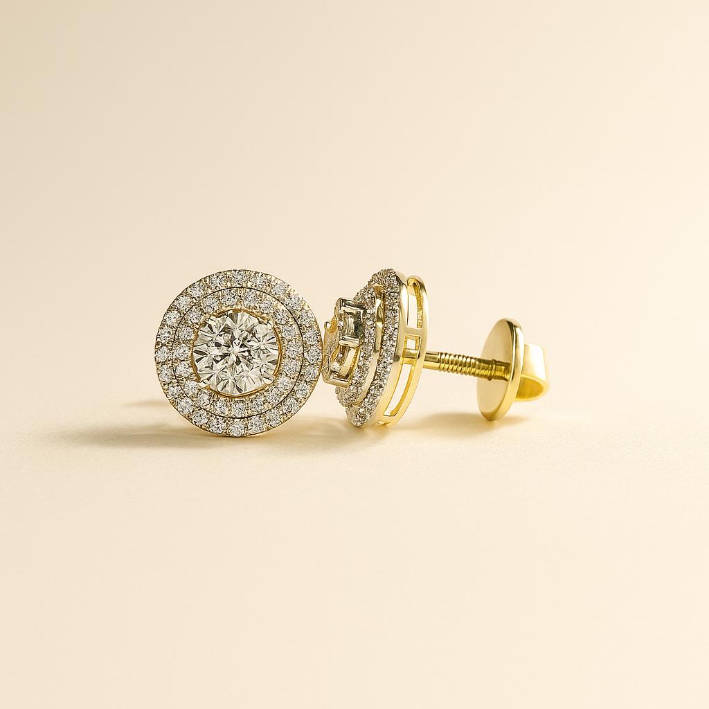 Diamond Halo Stud Earrings In Gold - Image 2
