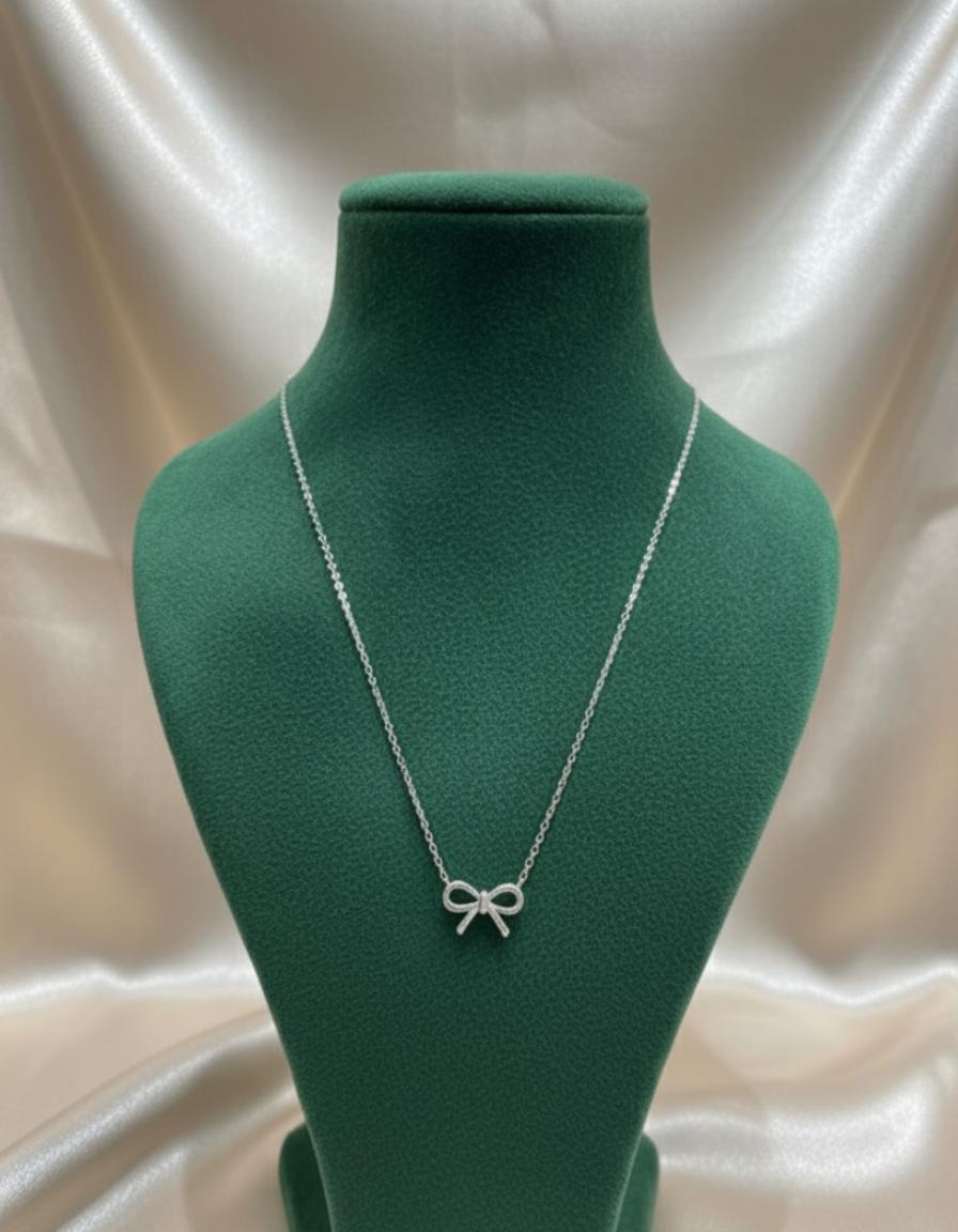 Elegant Silver Bowknot Charm Necklace