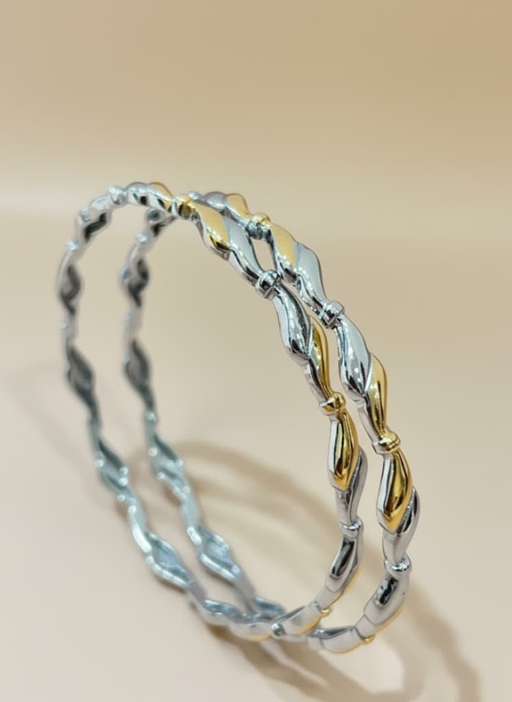 Elegant Sterling Silver & Gold-Plated Twisted Bangles - Image 3
