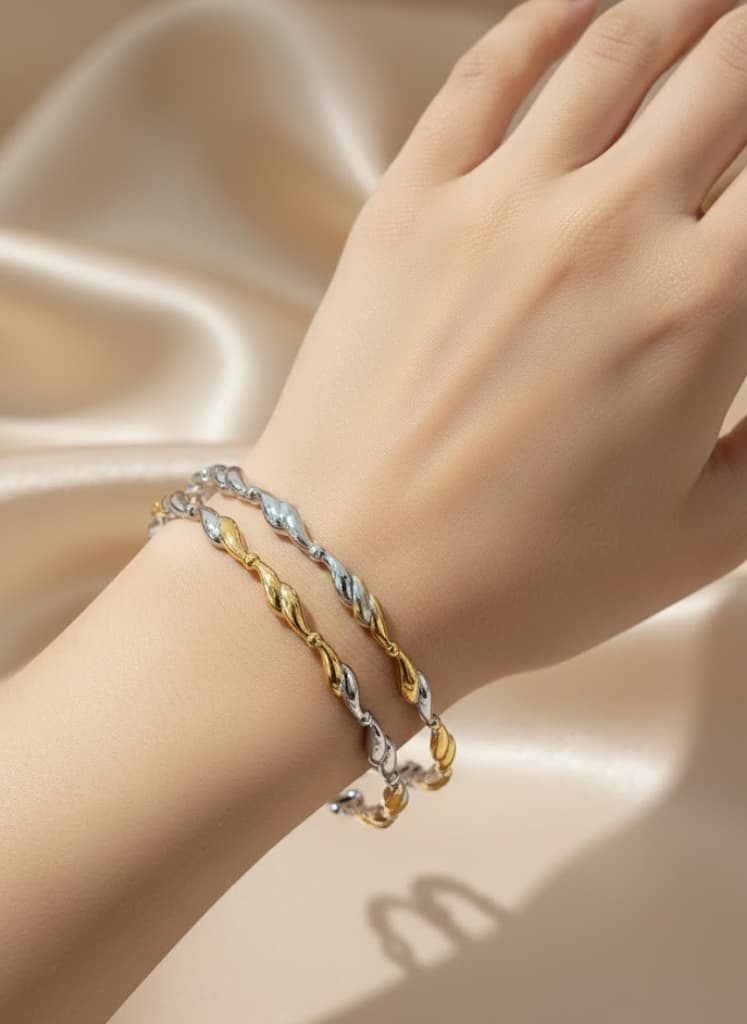 Elegant Sterling Silver & Gold-Plated Twisted Bangles - Image 4