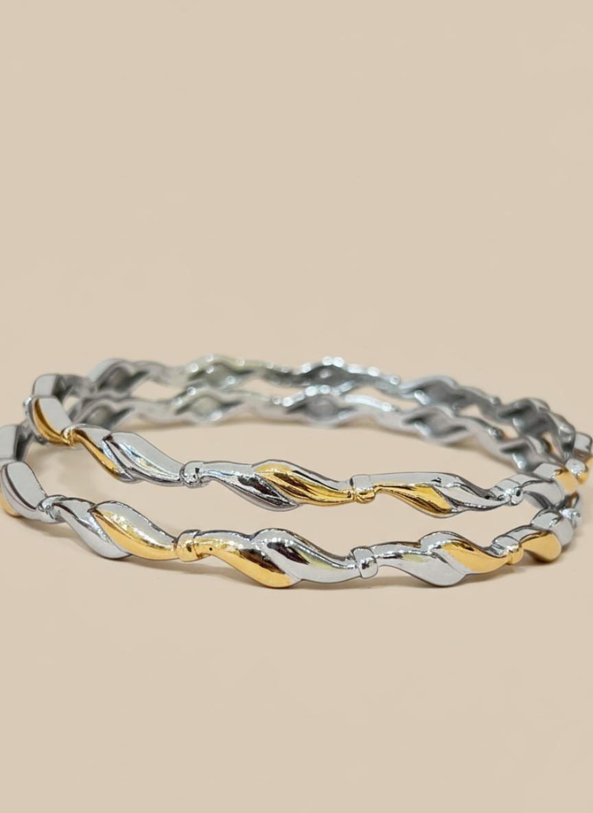 Elegant Sterling Silver & Gold-Plated Twisted Bangles
