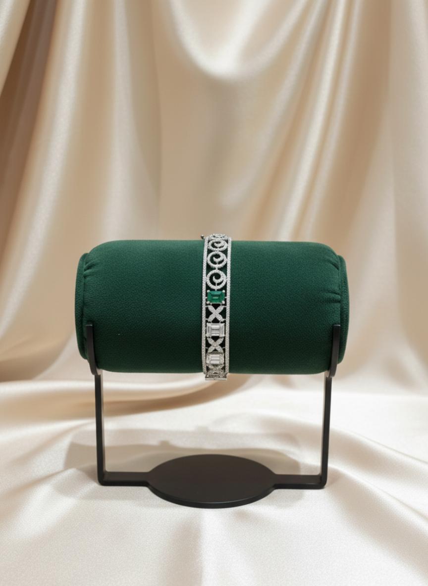 Emerald Green Cubic Zirconia & Pave Wide Bangle
