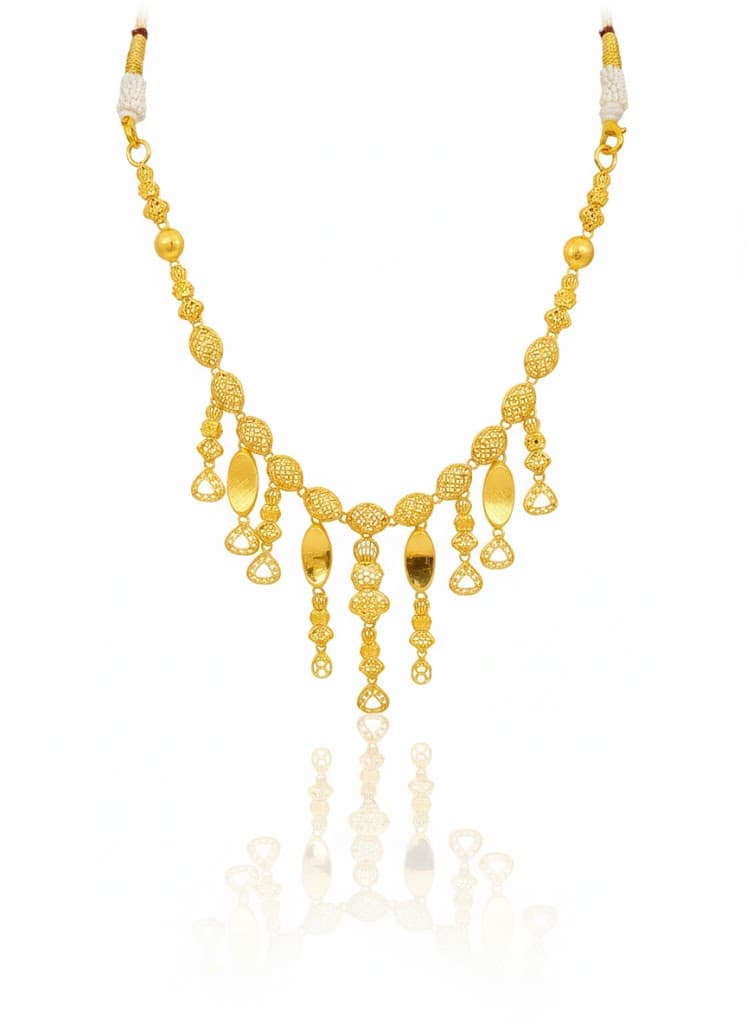 Filigree Cascade Necklace And Earrings With Textured Dangle Drops