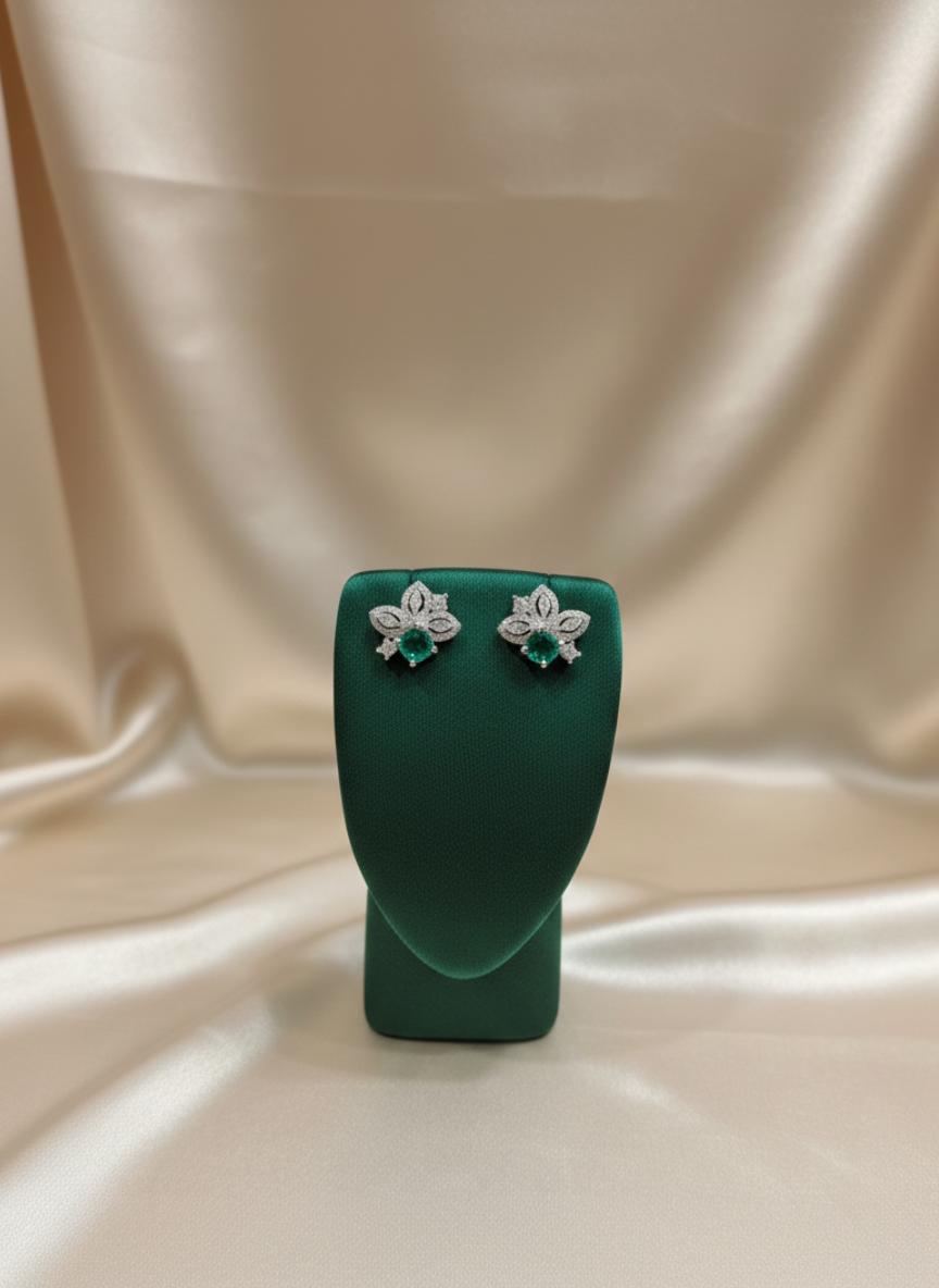 Flower Stud Earrings With Green Center