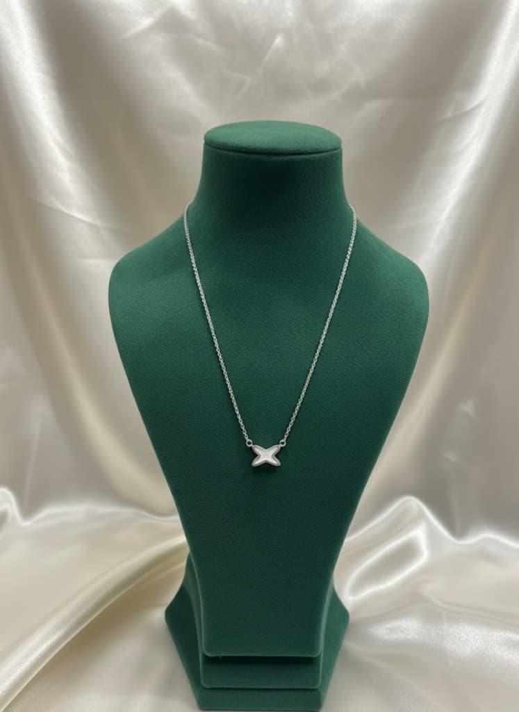 Four-Point Star Necklace With Iridescent Stone Center