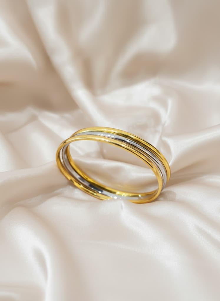 Gold And Silver Minimalist Tarnish-Resistant Bangle Stack - Image 3