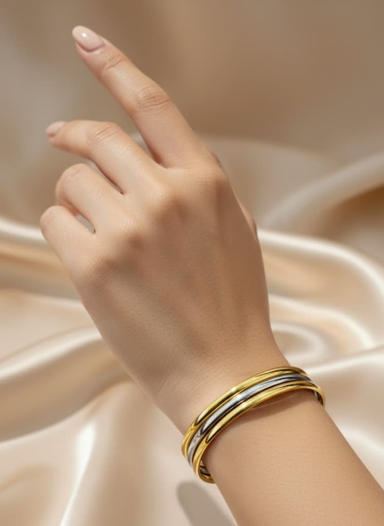 Gold And Silver Minimalist Tarnish-Resistant Bangle Stack - Image 4
