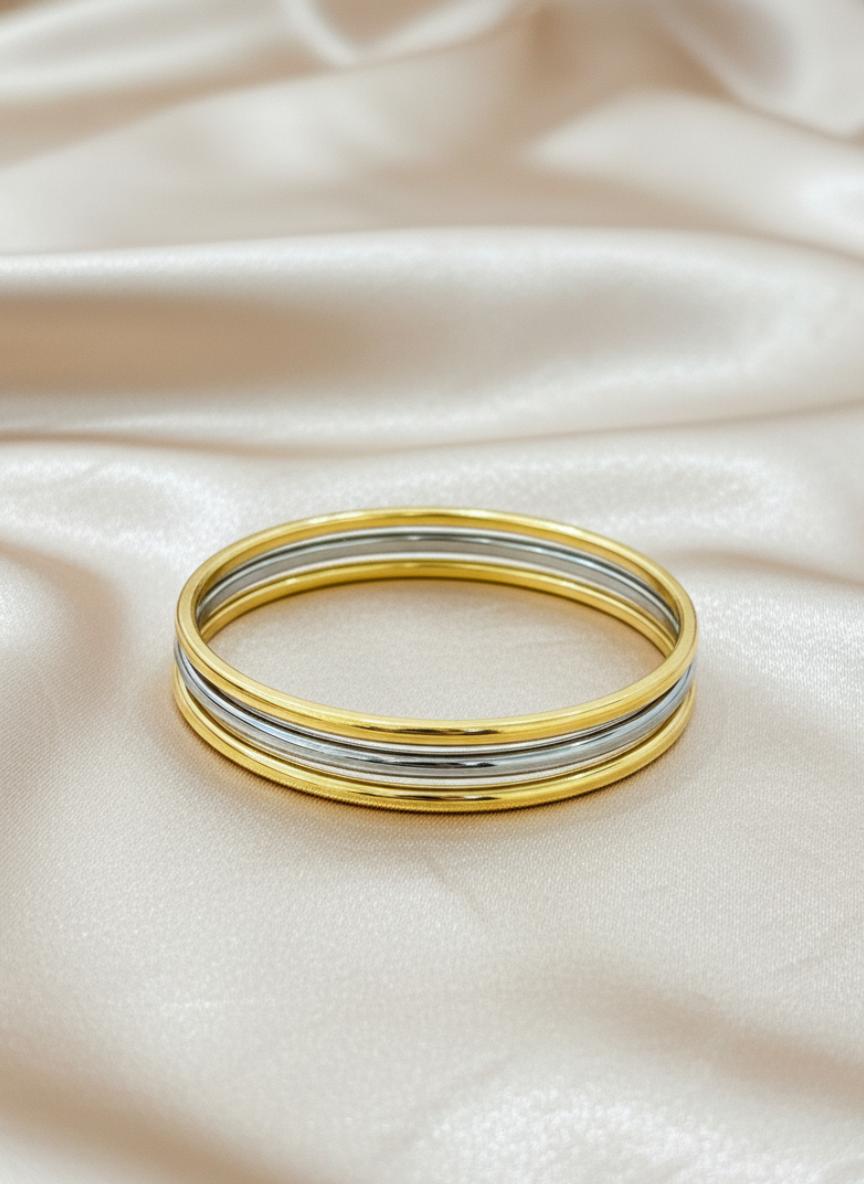 Gold And Silver Minimalist Tarnish-Resistant Bangle Stack