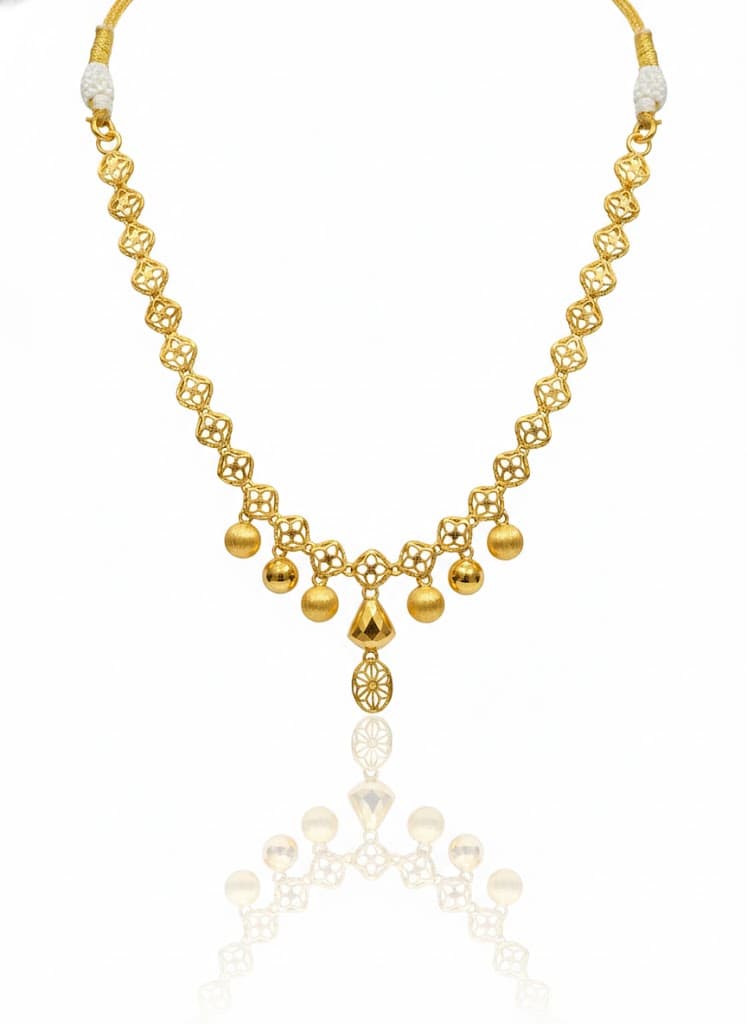 Gold Heritage Filigree Necklace With Textured Dangle Beads