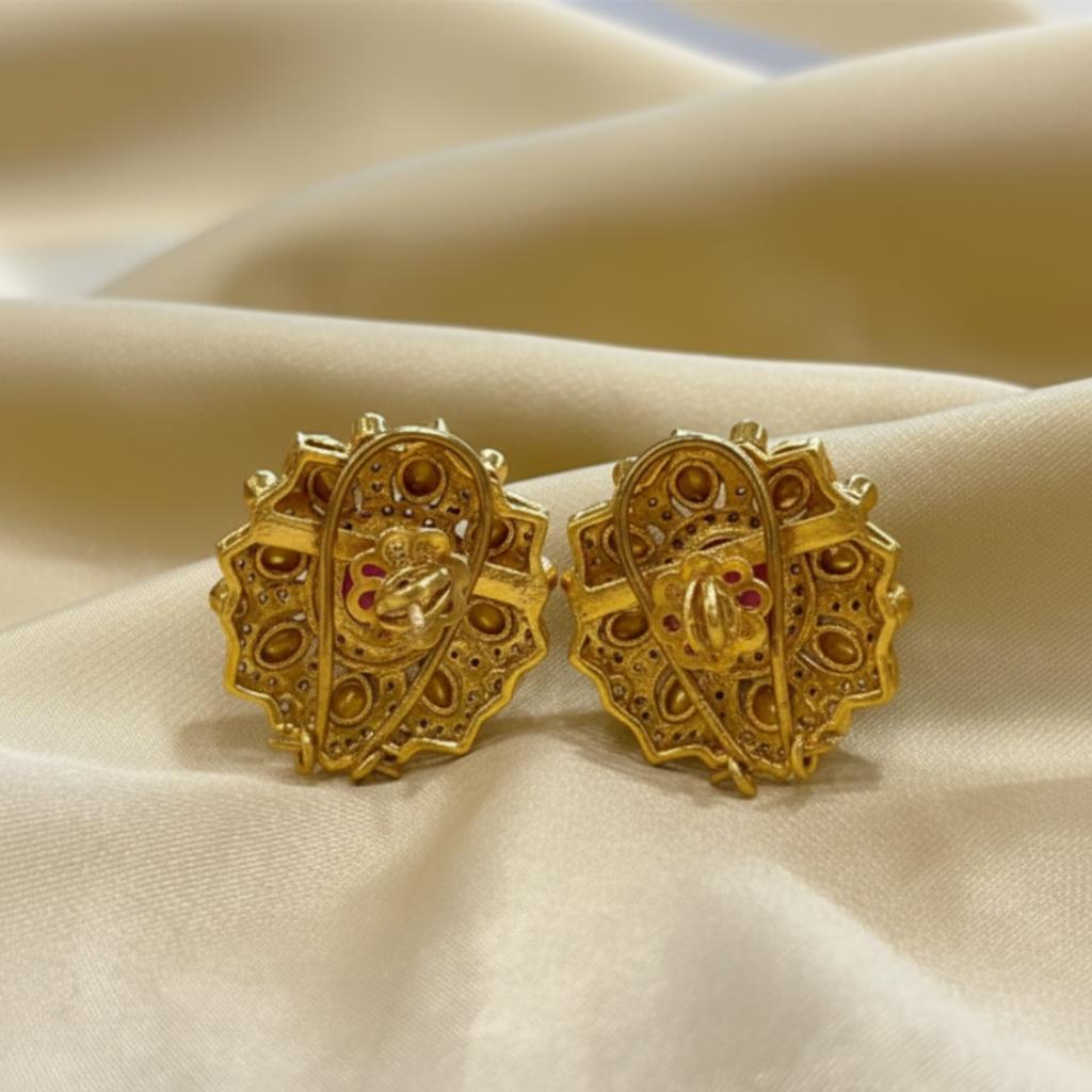 Floral Oval Cut Ruby Moissanite Stud  - Image 2