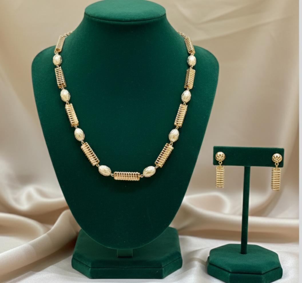 Gold Plated Necklace And Earrings With Premium Pave Cz Grid Links