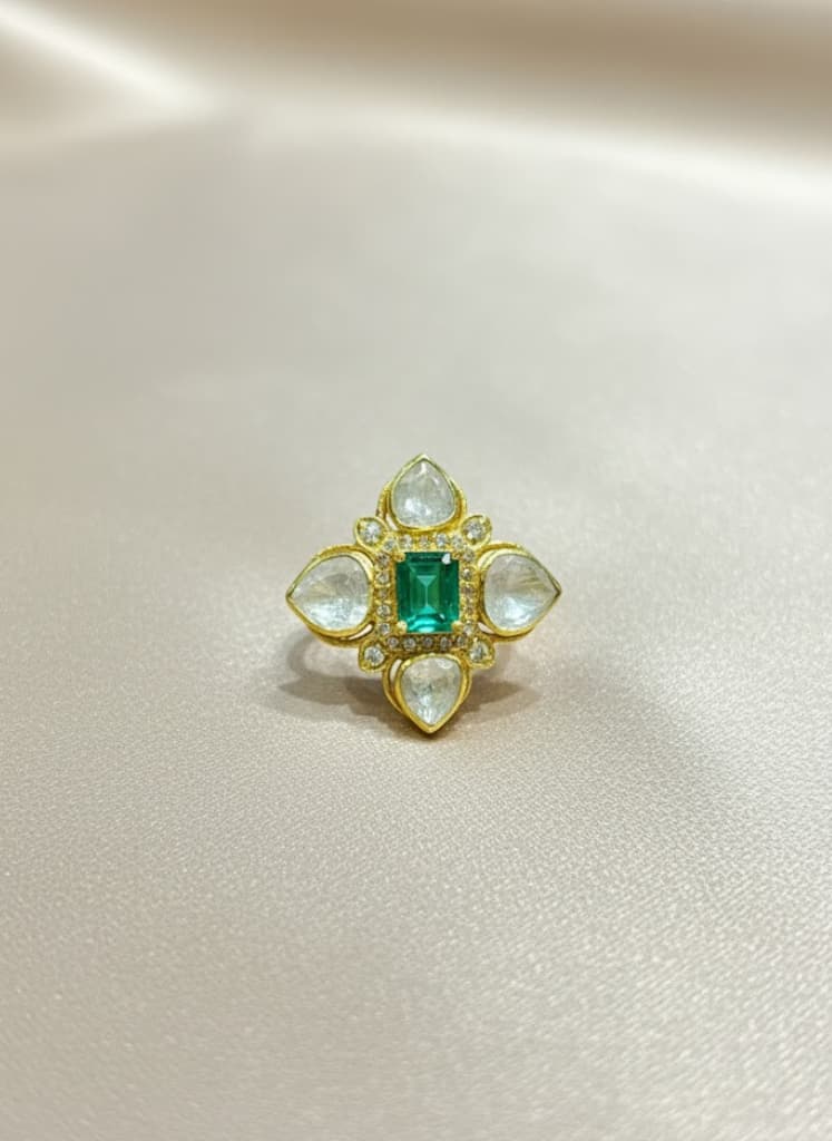 Gold Plated  Jadau Style Statement Ring