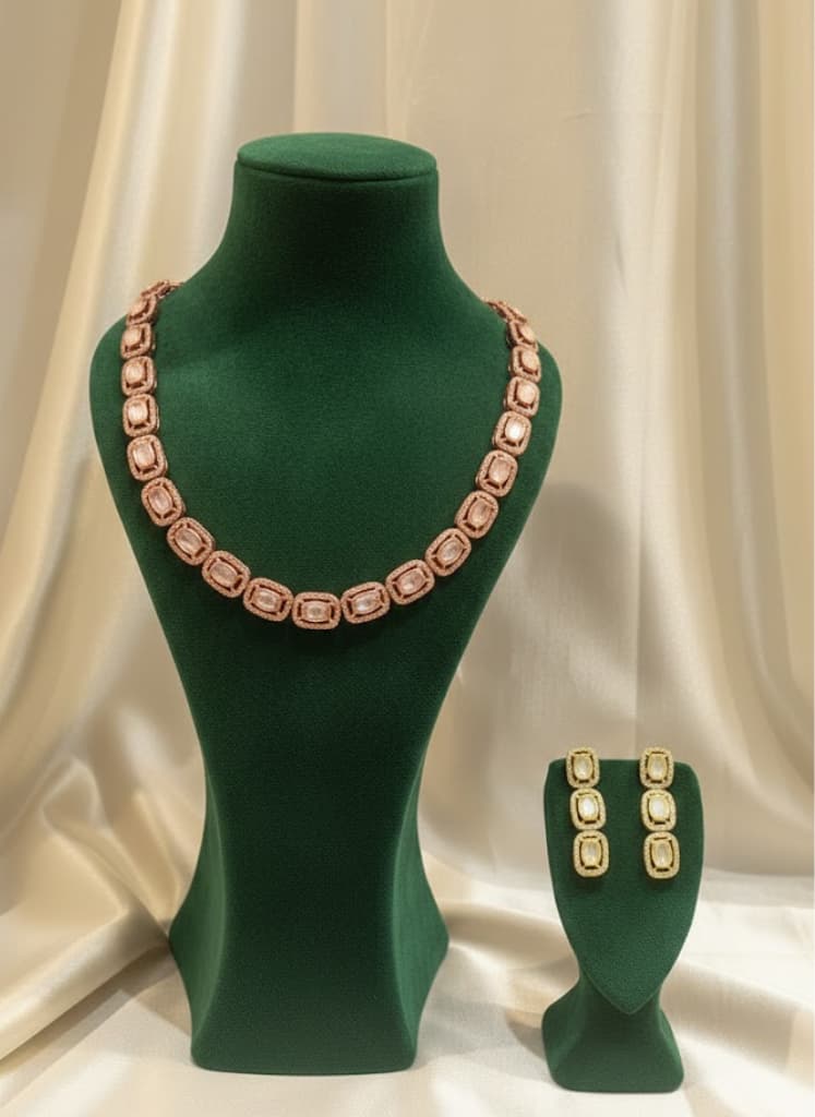 Grand Cushion-Cut Double Halo Necklace & Tiered Drop Earring Set